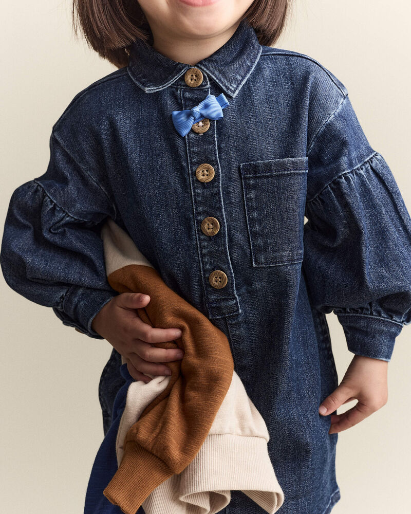 Toddler Girl Puff-Sleeve Denim Dress - Blue, image 6 of 8 slides