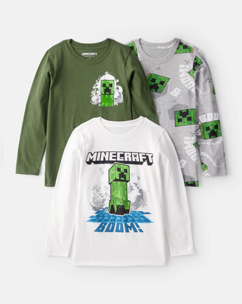 Boys 3-Pack Minecraft&reg; Print Long-Sleeve Tops - Green/White, 