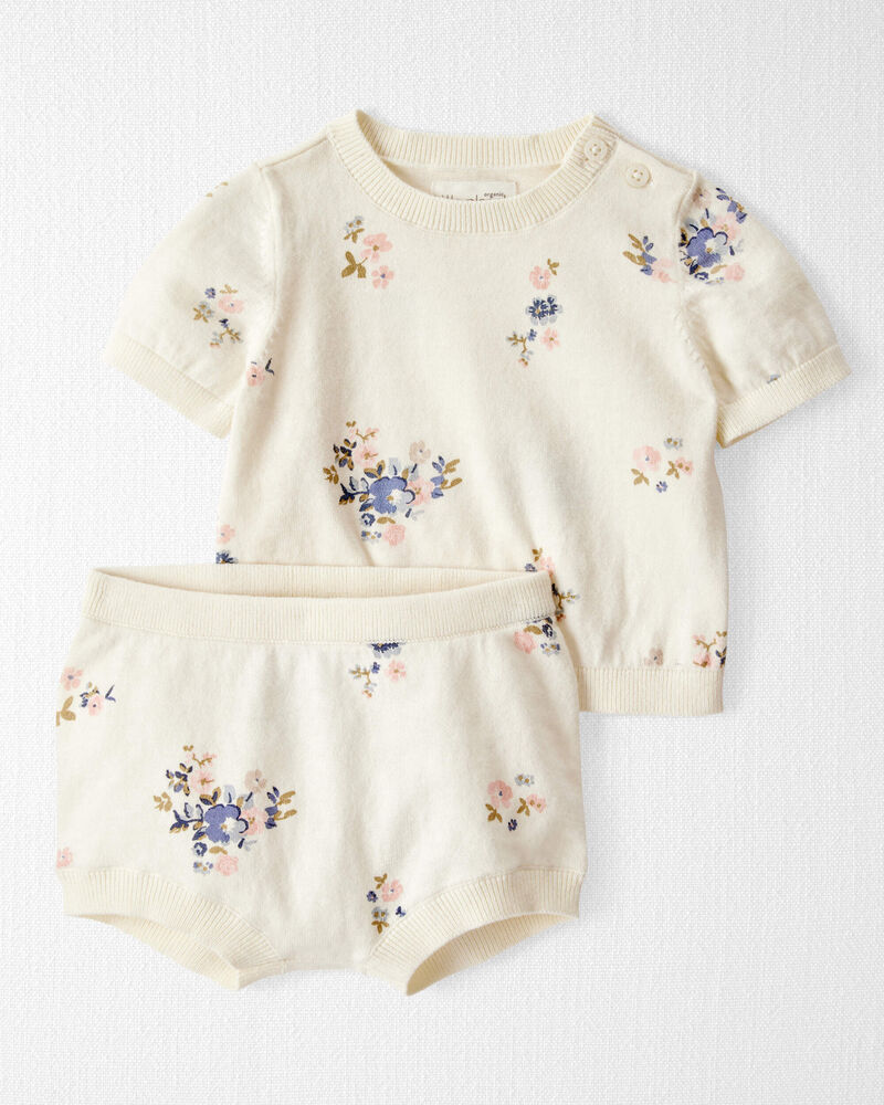 Baby Girl 2-Piece Organic Cotton Floral-Print Sweater Set, image 1 of 5 slides