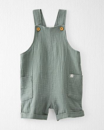 Toddler Organic Cotton Gauze Shortalls in Green, 
