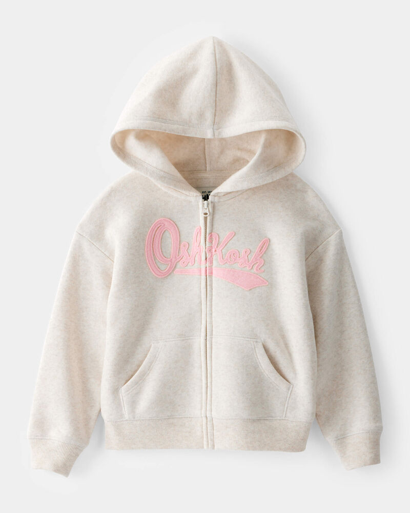 Toddler Girl 2-Piece OshKosh Logo Fleece Jacket & Joggers Set - Cream, Pink, image 2 of 8 slides