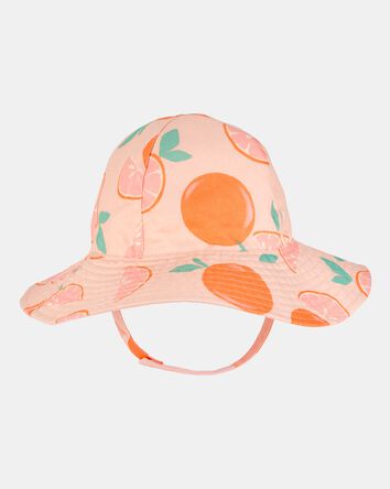Baby Girl Orange Fruit Print Reversible Swim Hat - Orange/Peach, 