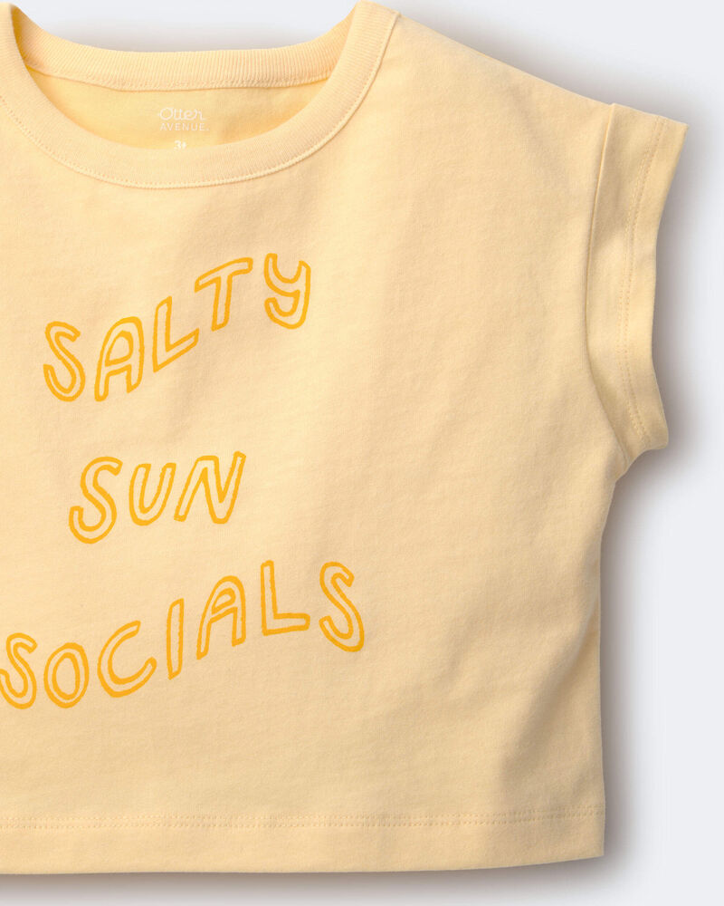 Toddler Girl 'Salty Sun Socials' Boxy Tee - Yellow, image 5 of 5 slides