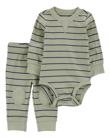 Baby Boy 2-Piece Striped Bodysuit Pant Set, 