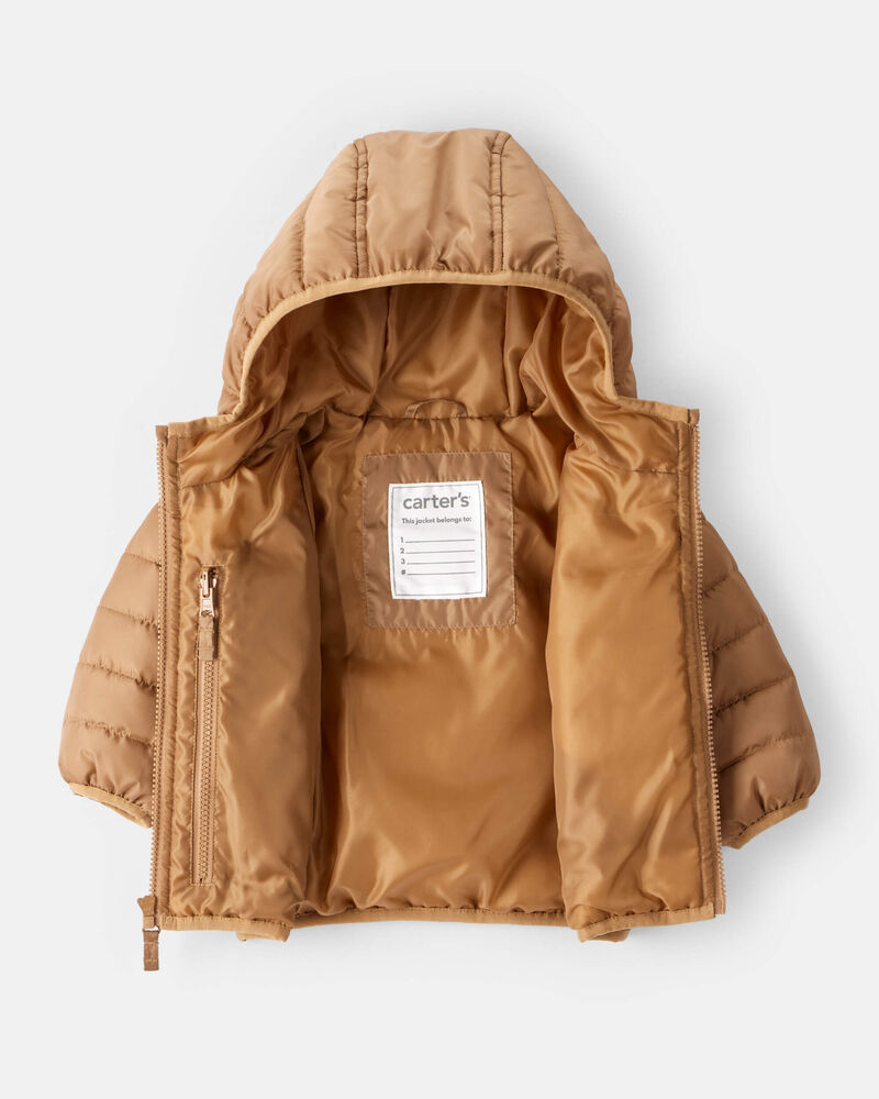 Baby Packable Hooded Puffer Jacket - Brown, image 3 of 5 slides