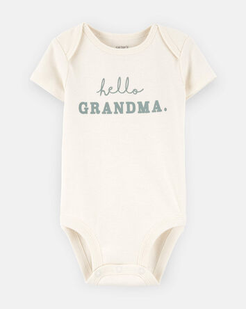 Baby "Hello Grandma" Announcement Cotton Short-Sleeve Graphic Bodysuit - Ivory, 