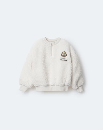 Toddler Let's Have Fun'  Sherpa Quarter-Zip Sweatshirt - Cream, 