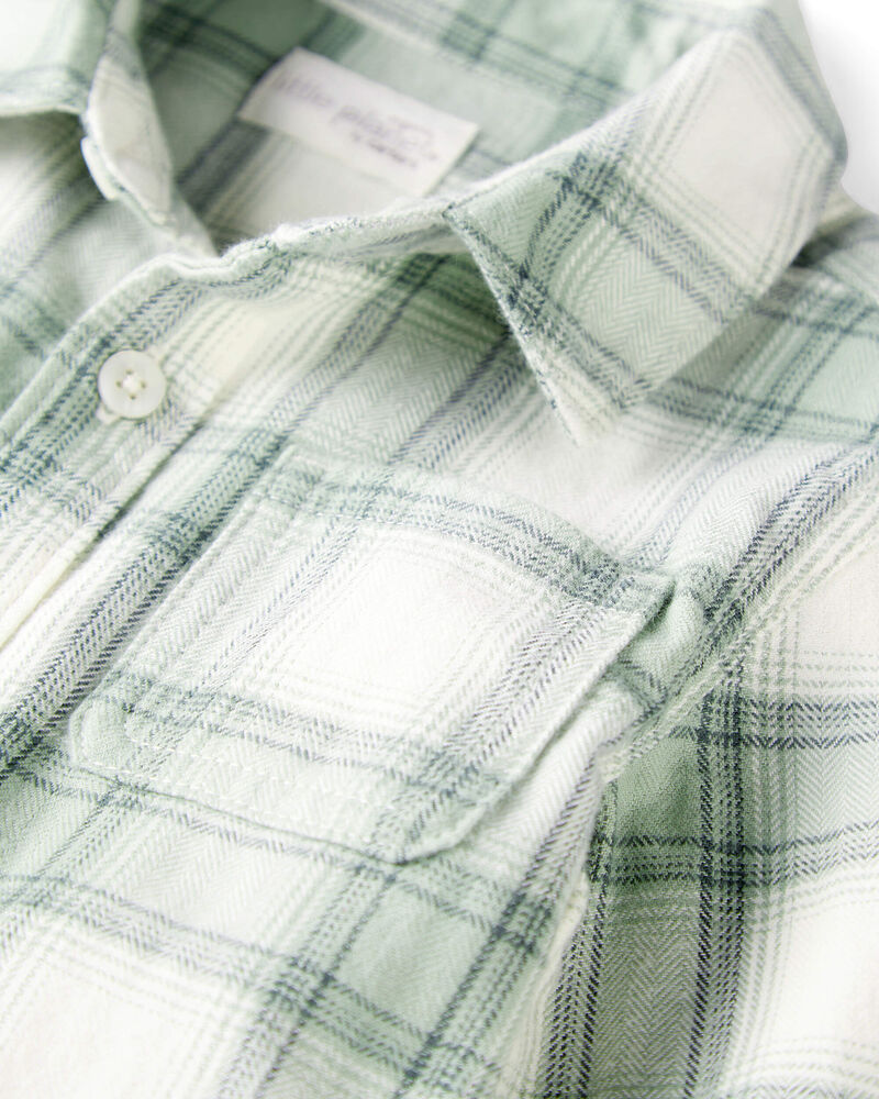 Toddler Boy Organic Cotton Herringbone Button-Front Shirt in Plaid, image 2 of 4 slides