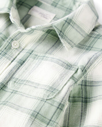 Toddler Boy Organic Cotton Herringbone Button-Front Shirt in Plaid, 