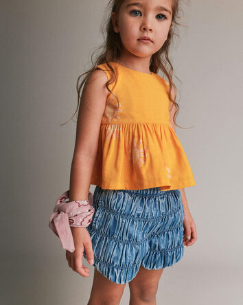 Toddler Girl Ruched Shorts in Chambray, 
