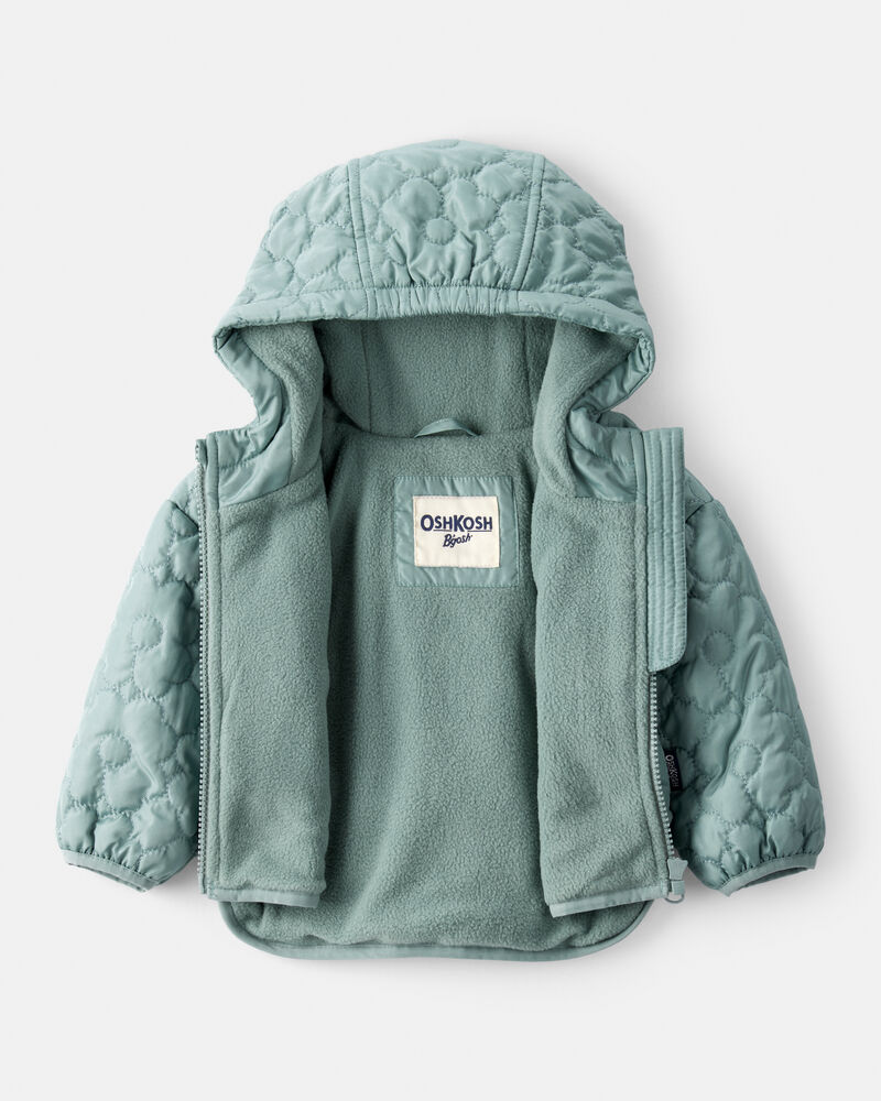 Baby Girl Floral Quilted Long-Sleeve Midweight Jacket - Green, image 2 of 3 slides