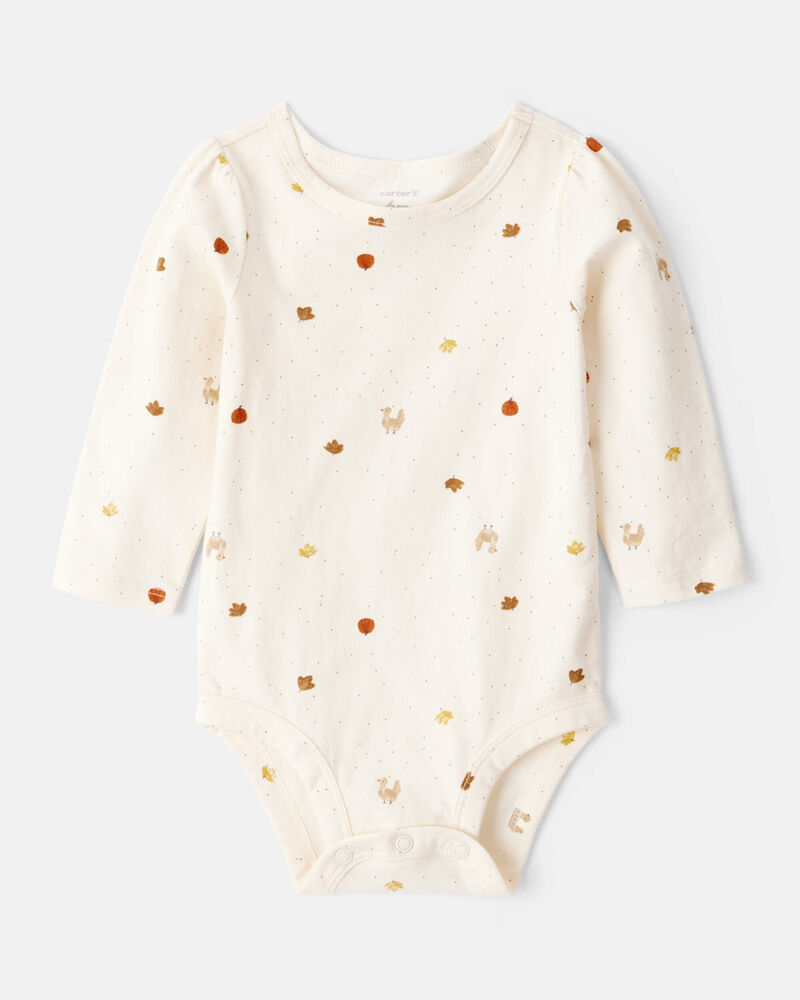 Baby Girl 3-Piece Thanksgiving Print Dress Set - White/Brown, image 3 of 7 slides