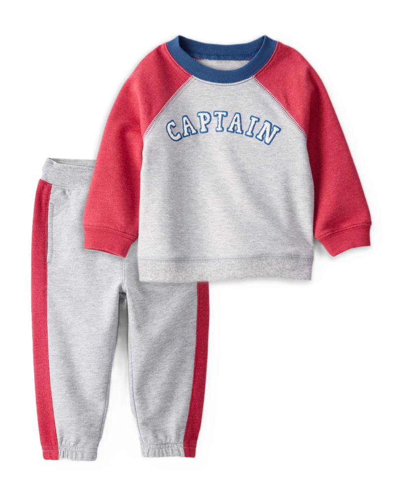 Toddler Boy 2-Piece Pullover Sweatshirt & French Terry Joggers Set - Heather/Red, image 1 of 10 slides