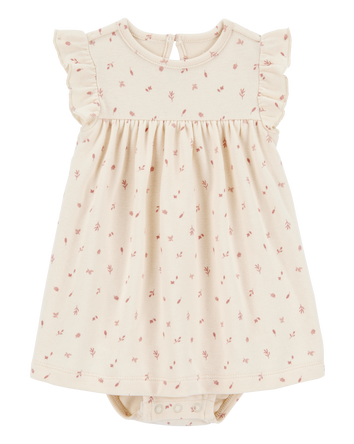 Baby Girl Floral Cotton Blend Dress - Khaki, 