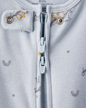 Baby Girl Unicorn Star Print 100% Cotton Long-Sleeve 2-Way Zip Sleep & Play Pajamas - Blue, 