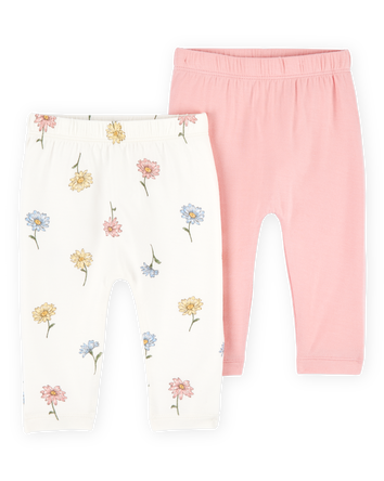 Baby Girl 2-Pack PurelySoft Pull-On Pants - Pink/Ivory, 