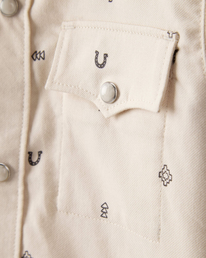 Toddler Boy Western Print Cotton Long-Sleeve Button-Down Shirt - Ivory, image 2 of 4 slides