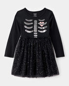 Toddler Halloween Skeleton Glitter Tulle Dress - Black, image 1 of 4 slides