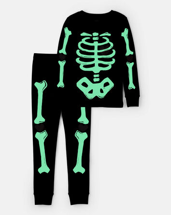 Girls 2-Piece Glow in The Dark Skeleton 100% Snug Fit Cotton Pajamas - Black
, 