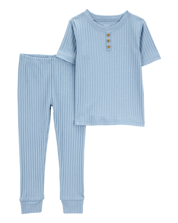 Toddler Solid Ribbed Cotton Blend 2-Piece Pajamas - Blue, 