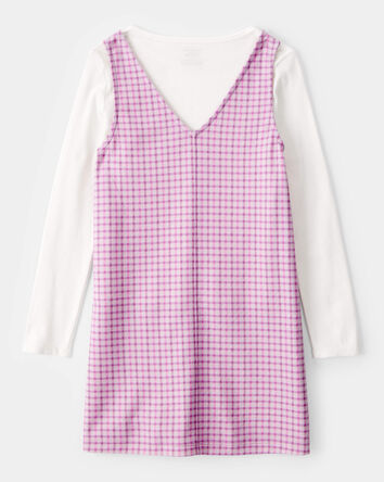 Girls 2-Piece Long-Sleeve Tee & Plaid Dress Set - White/Pink, 