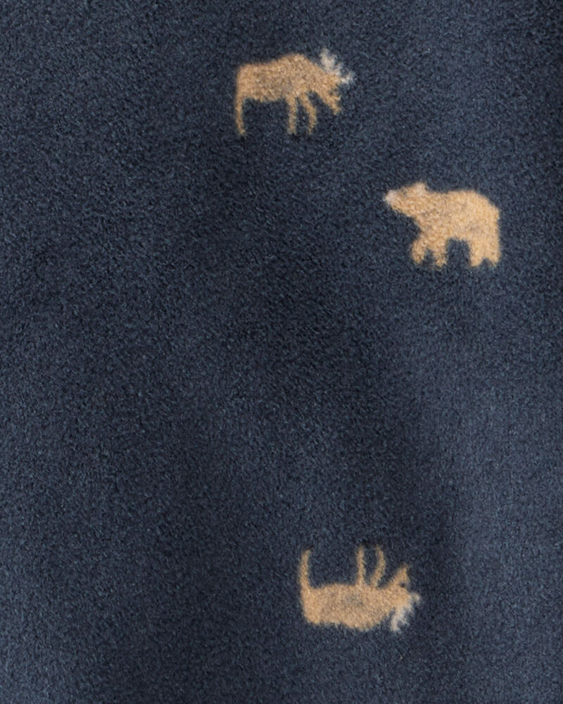 Toddler Boy Moose & Bear Loose Fit Long-Sleeve 1-Piece Pajamas - Navy Blue, image 2 of 4 slides