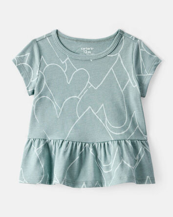 Baby Girl Heart Print Short-Sleeve Peplum Top - Green, 