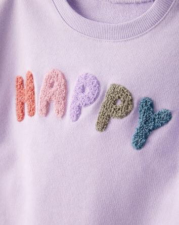 Toddler Girl Happy French Terry Long-Sleeve Pullover Sweatshirt - Purple, 