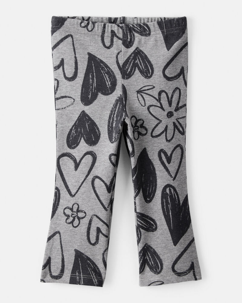 Baby Girl Heart Pull-On Flare Stretch Rib Leggings - Grey, image 1 of 4 slides