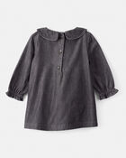 Baby Girl Floral Motif Chambray Long-Sleeve Dress - Grey, image 2 of 6 slides