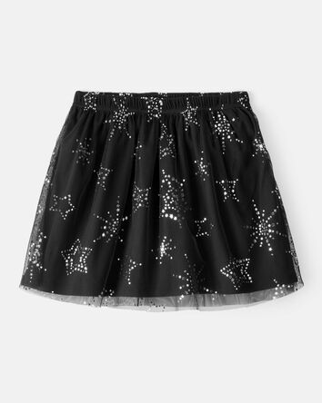 Girls Halloween Metallic Star Tulle Tutu Skort - Black, 