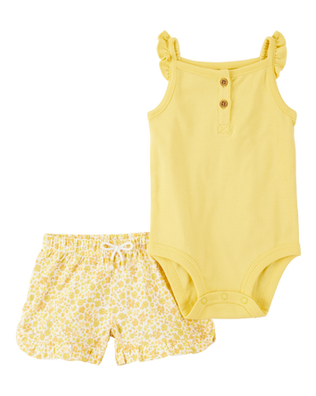 Baby 2-Piece Tank Bodysuit & Short Set - Yellow, 