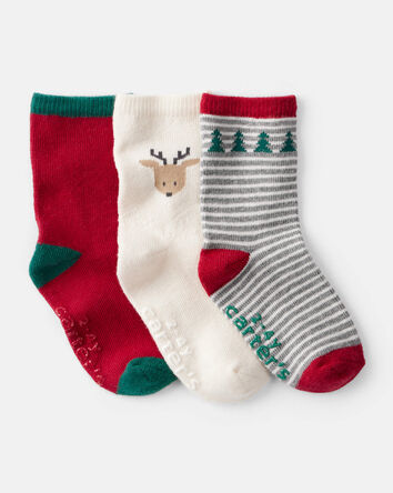 Toddler Boy 3-Pack Christmas Reindeer Crew Socks, 