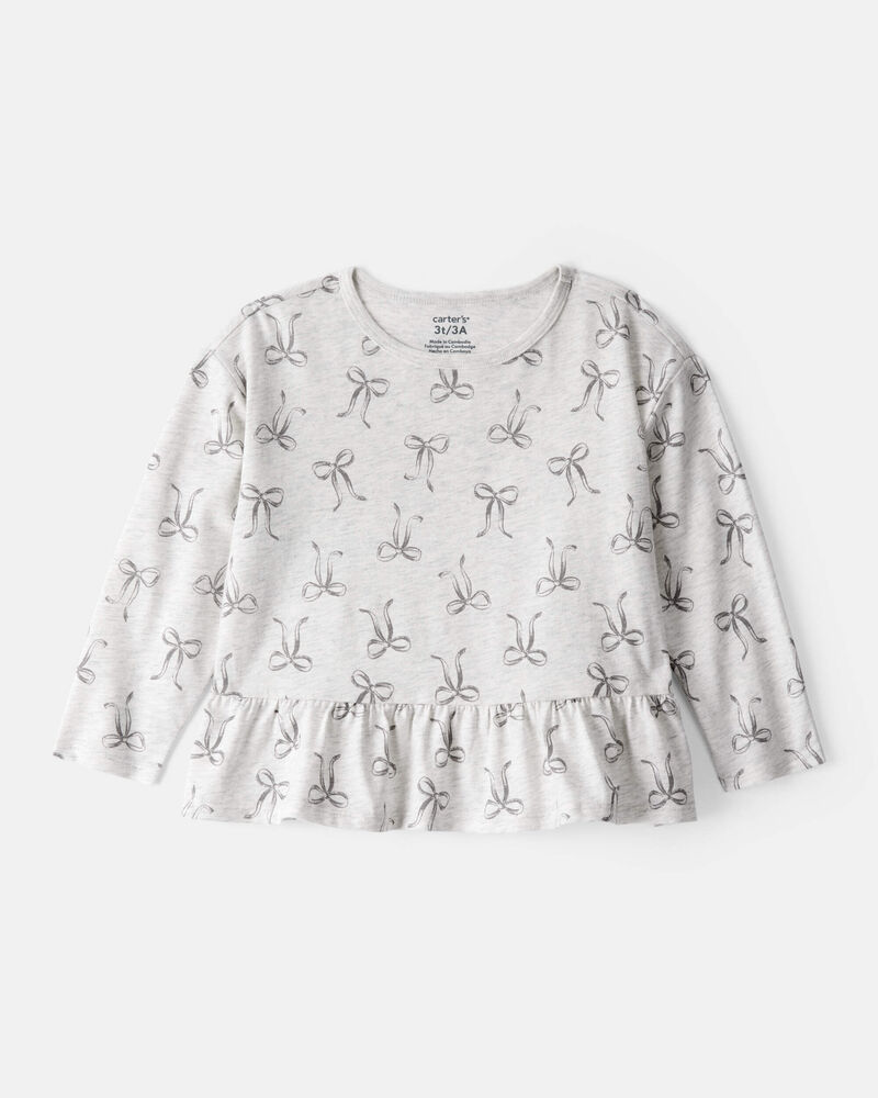 Toddler Girl Bow Print Long-Sleeve Peplum Top, image 1 of 3 slides