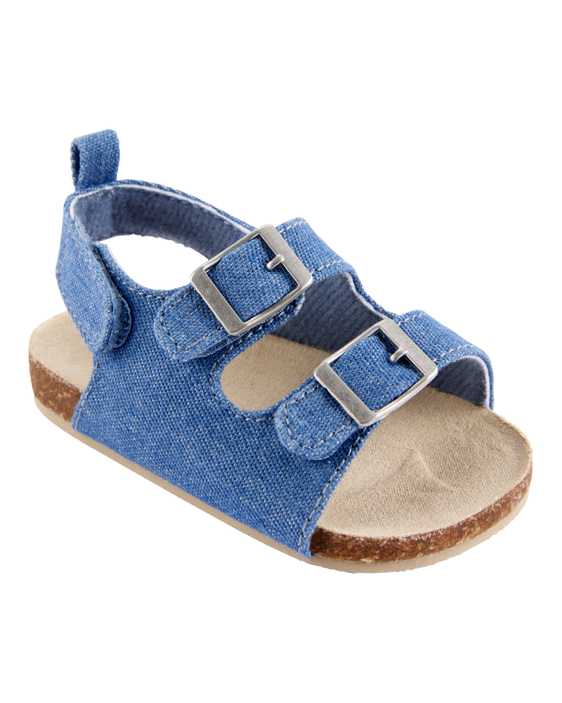 Baby Chambray Buckle Faux Cork Sandals, image 1 of 6 slides