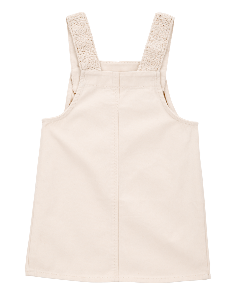 Toddler Twill Floral Embroidered Shortalls - Ivory, image 2 of 4 slides