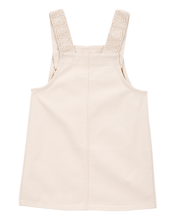 Toddler Twill Floral Embroidered Shortalls - Ivory, 
