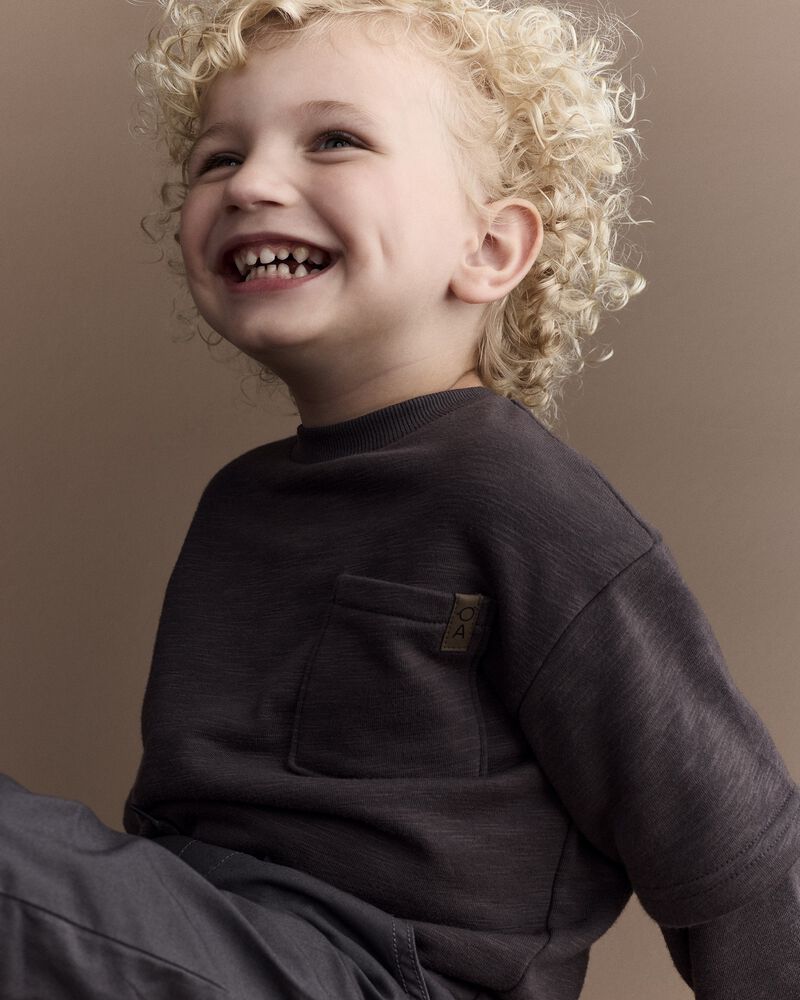 Toddler Boy Long-Sleeve Pocket Tee - Dark Grey, image 4 of 6 slides