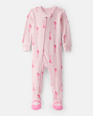 Baby Girl Ballet Print 100% Cotton Long-Sleeve 2-Way Zip 1-Piece Pajamas - Pink, 