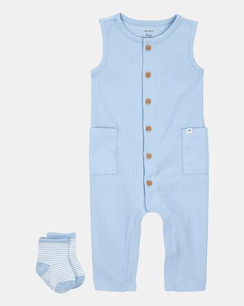 Baby 2-Piece Jumpsuit & Sock Set - Blue, 