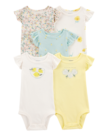 Baby Girl 5-Pack Short-Sleeve Lemon Bodysuits, 