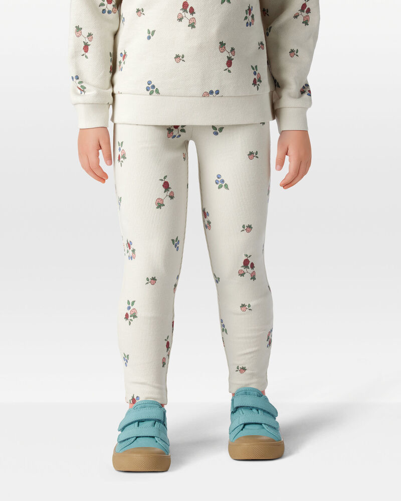 Toddler Girl Organic Cotton Ribbed Knit Pants in Berry Blossom Print, image 3 of 7 slides
