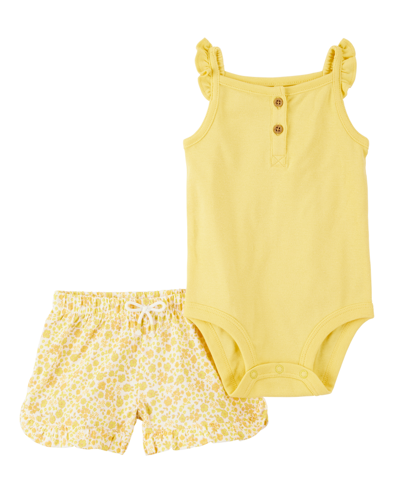 Baby 2-Piece Tank Bodysuit & Short Set - Yellow, image 1 of 3 slides