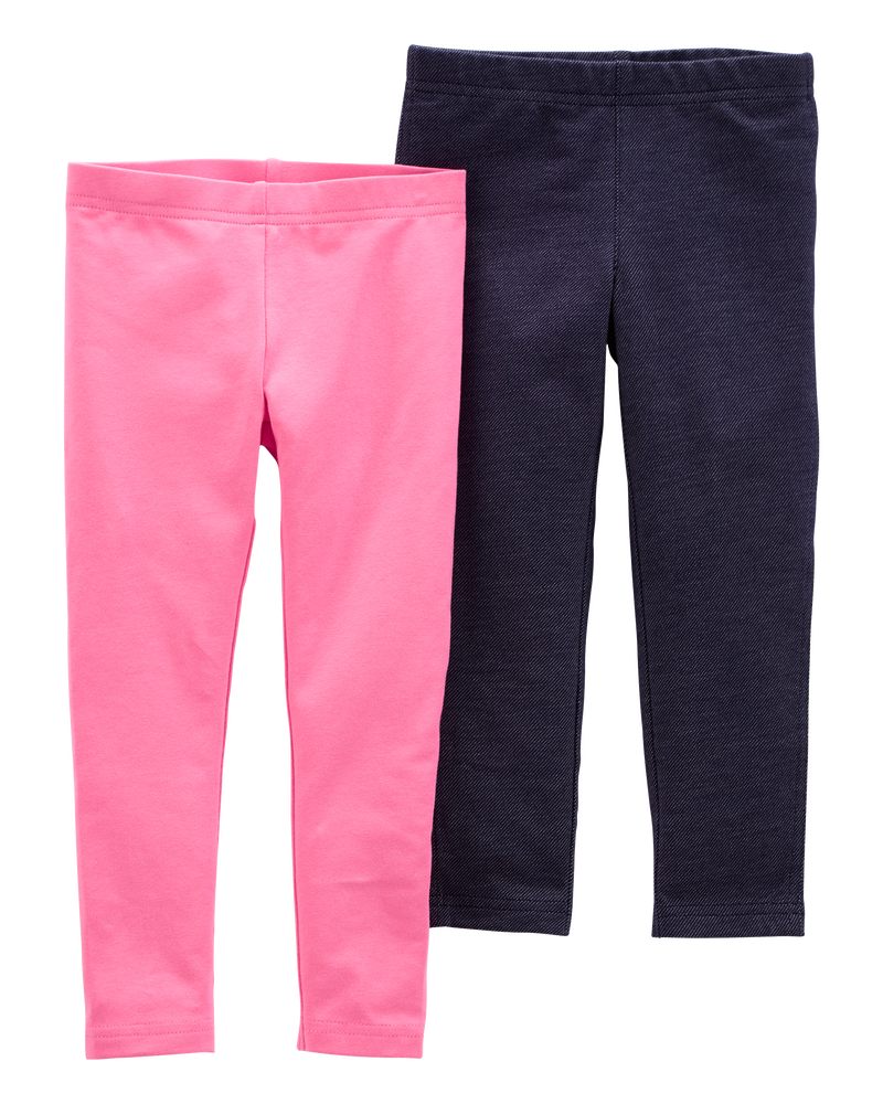 Baby 2-Pack Pink & Navy Cotton Stretch Leggings, image 1 of 3 slides