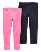 Baby 2-Pack Pink & Navy Cotton Stretch Leggings, image 1 of 3 slides