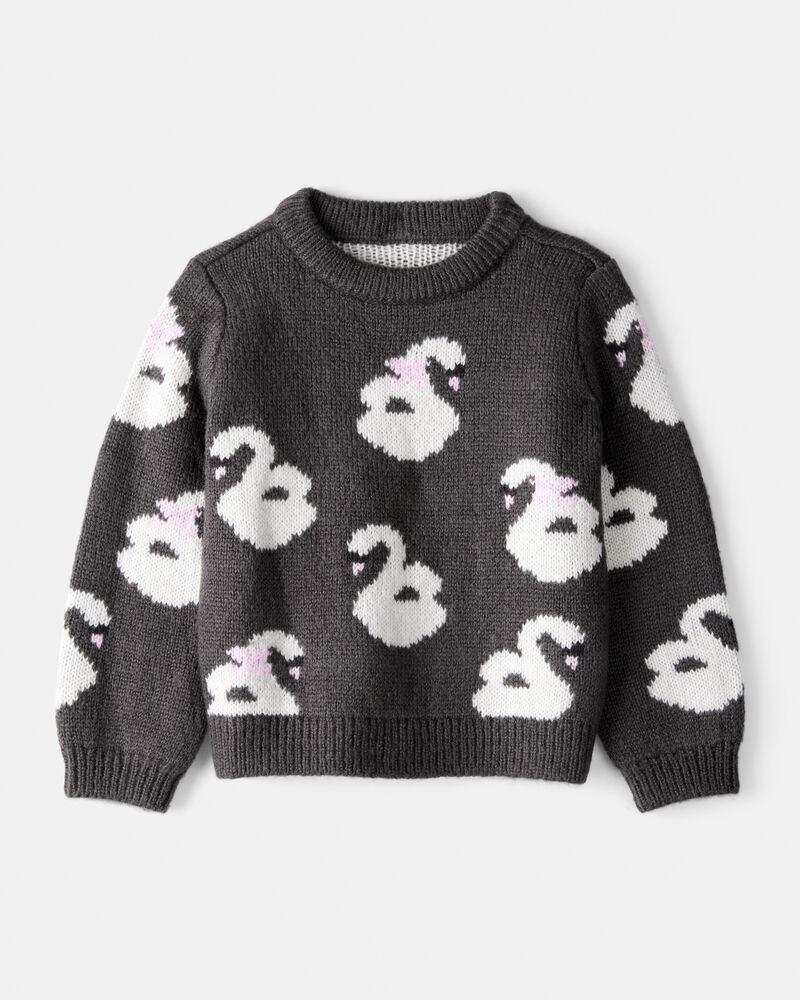 Toddler Girl Swan Sweater - Black, image 1 of 3 slides