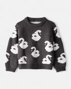 Toddler Girl Swan Sweater - Black, image 1 of 3 slides