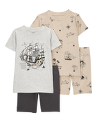 Toddler Boy Pirate Print Snug Fit 4-Piece Pajamas, image 1 of 4 slides
