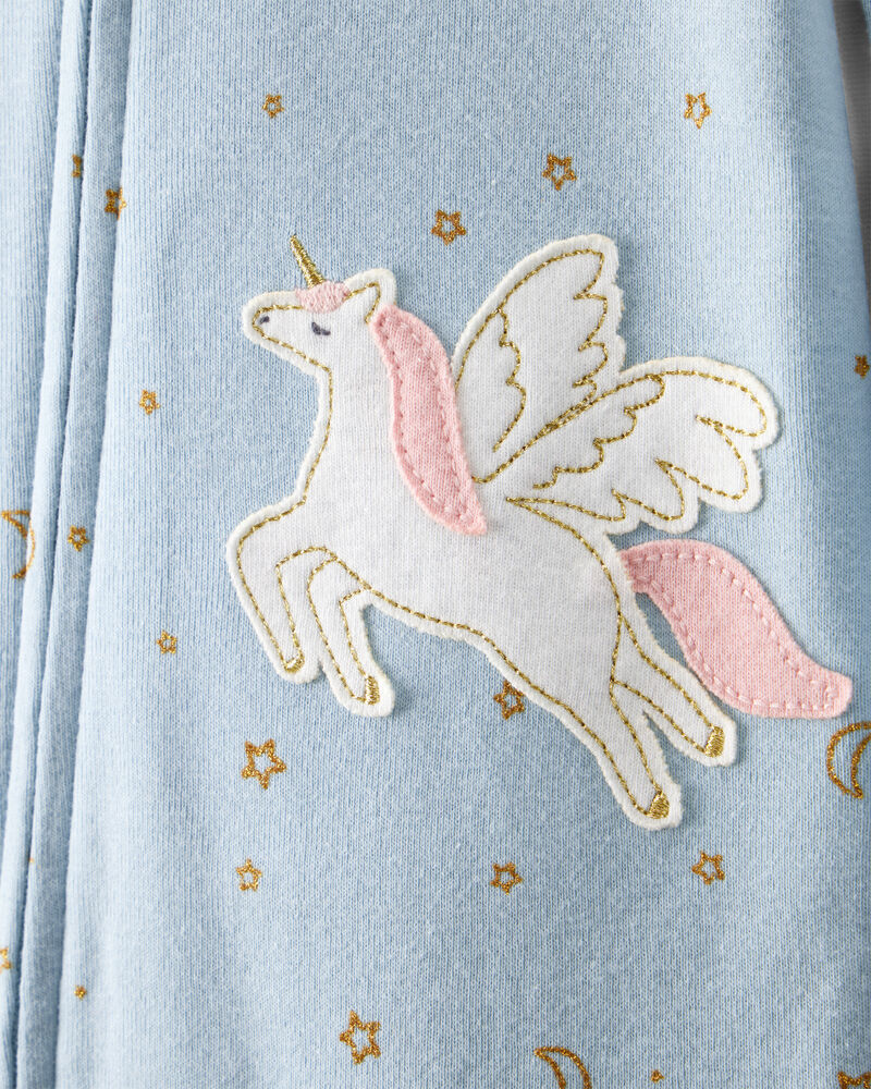 Baby Girl Unicorn Star Print 100% Cotton Long-Sleeve 2-Way Zip 1-Piece Pajamas - Blue, image 2 of 5 slides