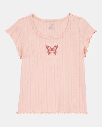 Kid Butterfly Pointelle Baby Tee - Pink, 